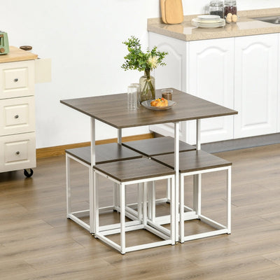 Modern 5-Piece Dining Table Set Metal Frame Square Kitchen With 4 Chairs