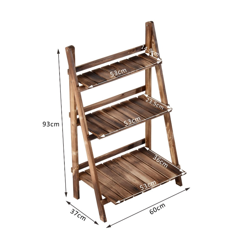 Fir Wood 3-Tier Display Shelf, Flower Pot