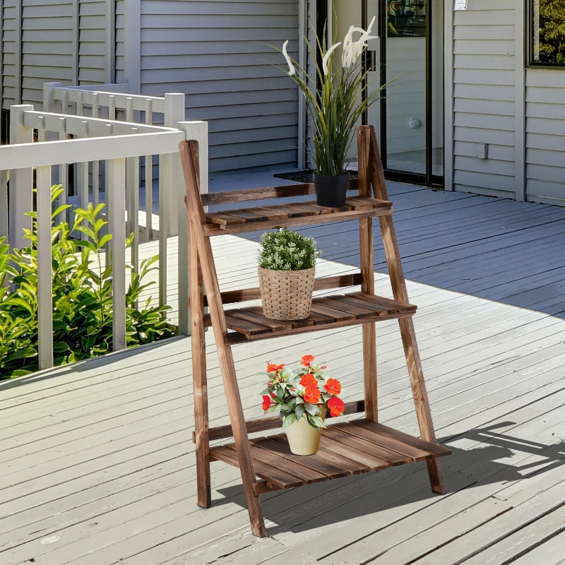 Fir Wood 3-Tier Display Shelf, Flower Pot