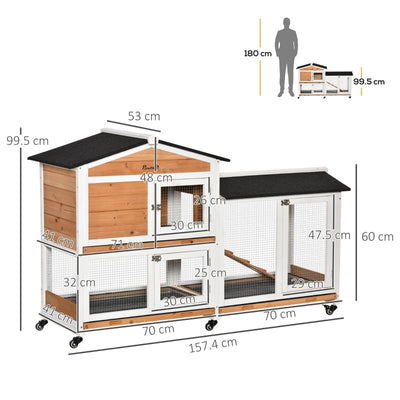 Wooden Mobile Rabbit Hutch Indoor Outdoor Small Animal Cage W/ Slide-Out Tray, Ramp