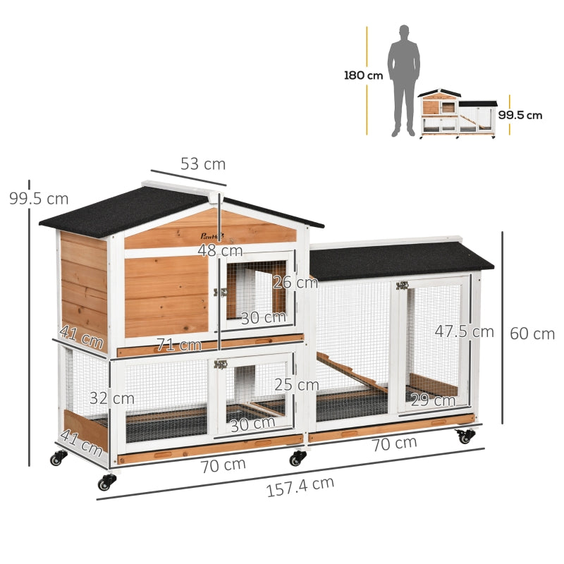 Wooden Mobile Rabbit Hutch Indoor Outdoor Small Animal Cage W/ Slide-Out Tray, Ramp