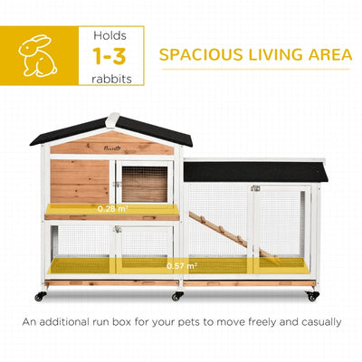 Wooden Mobile Rabbit Hutch Indoor Outdoor Small Animal Cage W/ Slide-Out Tray, Ramp