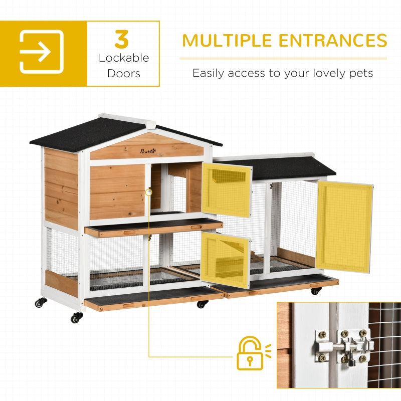 Wooden Mobile Rabbit Hutch Indoor Outdoor Small Animal Cage W/ Slide-Out Tray, Ramp