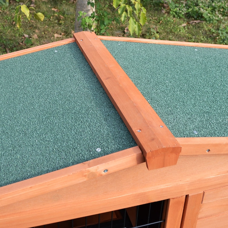 2 Tier Outdoor Rabbit Small Animal Enclosure With Ramp Tray To Raised Home And Below Run Area, Natural