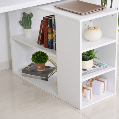 Corner Desk L-Shaped I-Shaped Computer With Rotating Storage Shelf, White Wood Grain