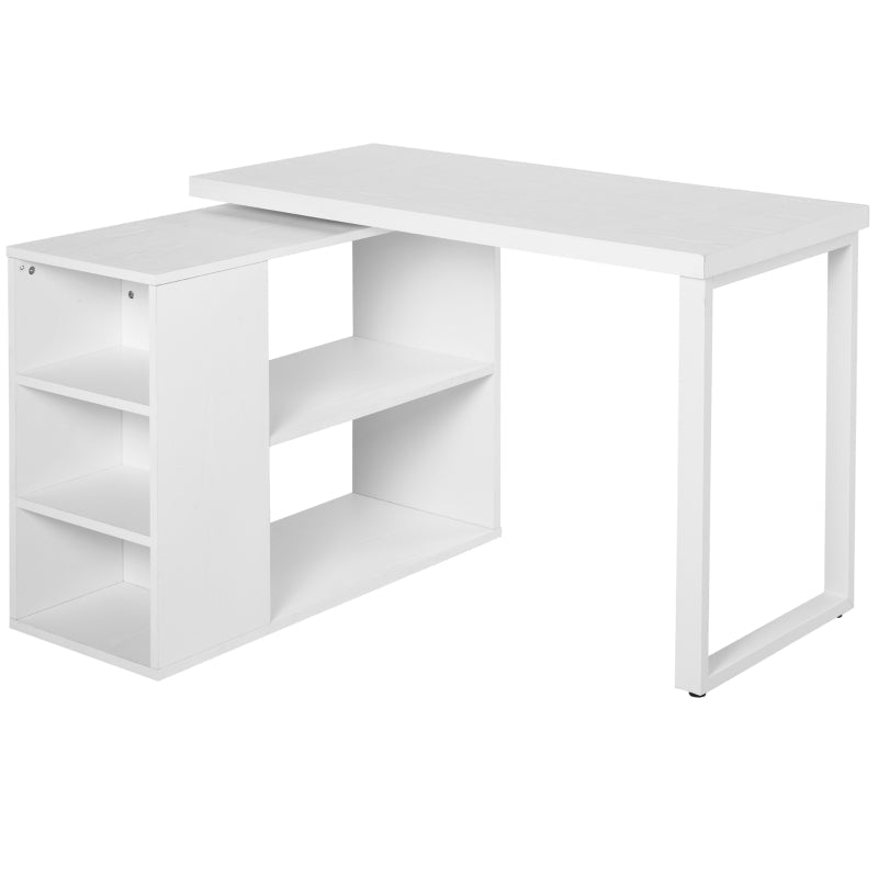 Corner Desk L-Shaped I-Shaped Computer With Rotating Storage Shelf, White Wood Grain