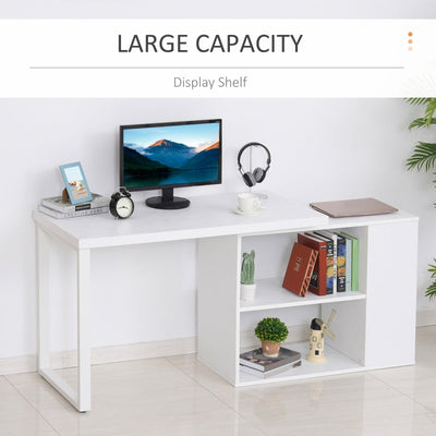 Corner Desk L-Shaped I-Shaped Computer With Rotating Storage Shelf, White Wood Grain