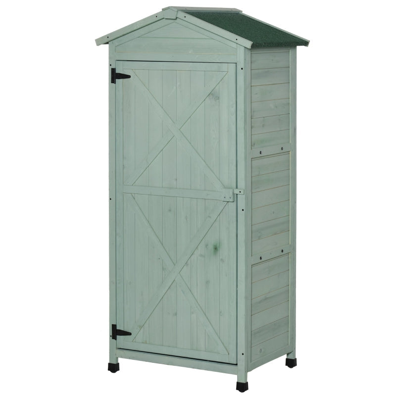 Wooden Garden Cabinet 3-Tier Storage Shed Lockable Organizer W/ Hooks Foot Pad