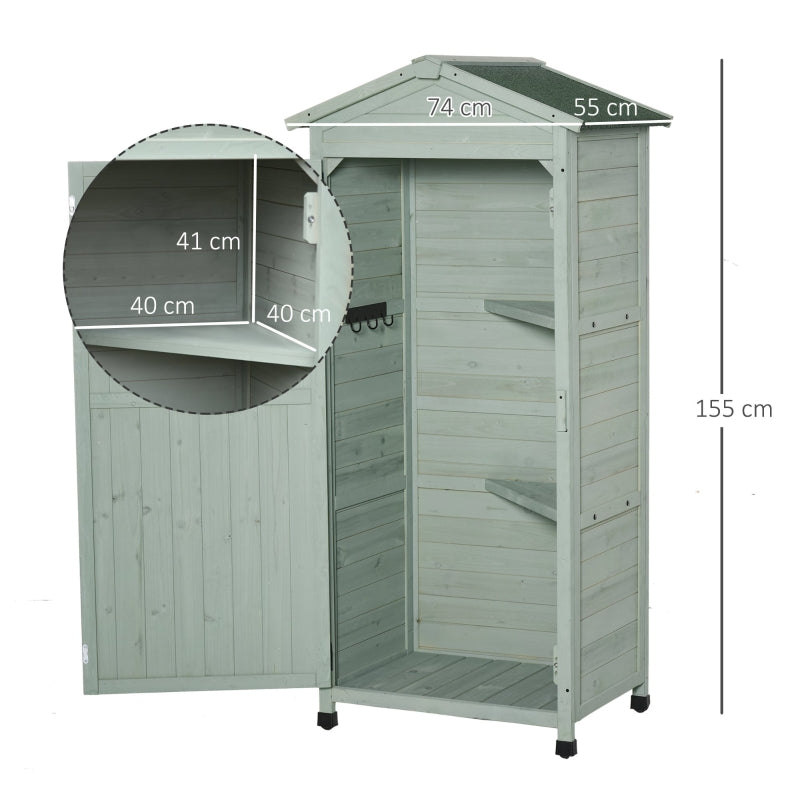 Wooden Garden Cabinet 3-Tier Storage Shed Lockable Organizer W/ Hooks Foot Pad