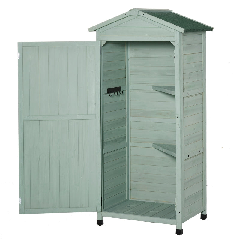 Wooden Garden Cabinet 3-Tier Storage Shed Lockable Organizer W/ Hooks Foot Pad