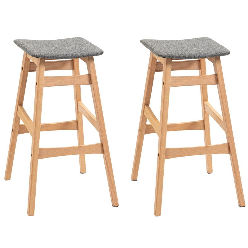 Wooden Bar Stool Linen Covered Cushion Beech Legs Pub Curved Seat - Natural