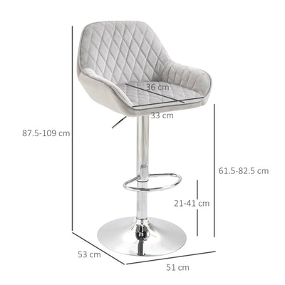 HOMCOM Deluxe Velvet Bar Stool  - Grey