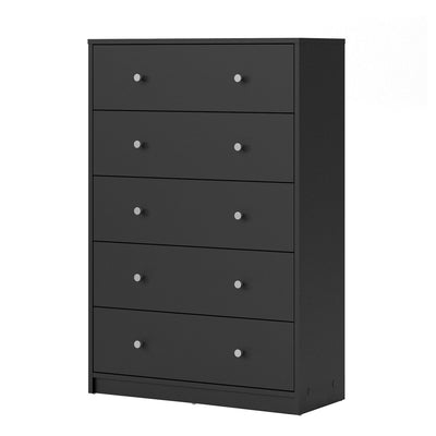 May Chest of 5 Drawers in White - White-Black-White