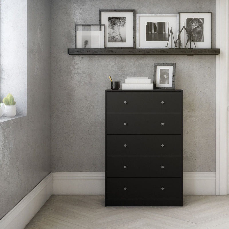 May Chest of 5 Drawers in White - White-Black-White