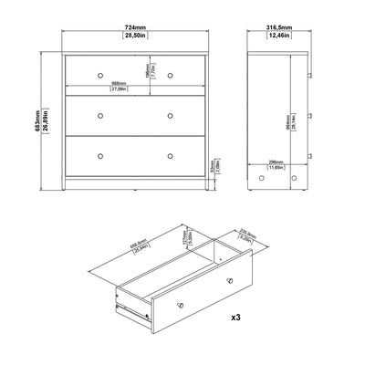 May Chest of 5 Drawers in White - White-Black-White