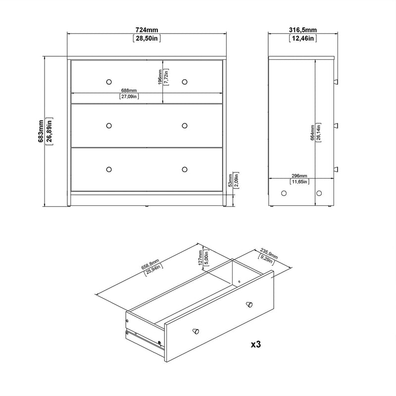 May Chest of 5 Drawers in White - White-Black-White