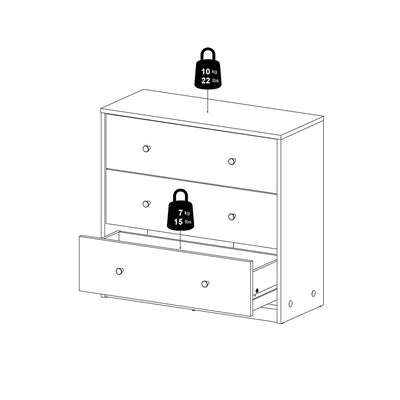 May Chest of 5 Drawers in White - White-Black-White