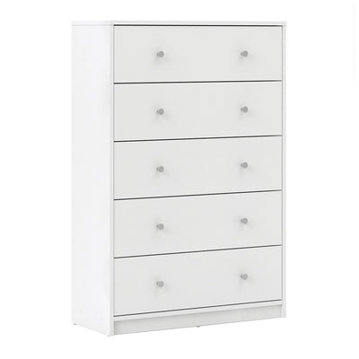 May Chest of 5 Drawers in White - White-Black-White