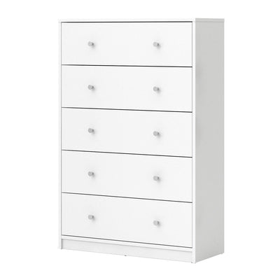 May Chest of 5 Drawers in White - White-Black-White