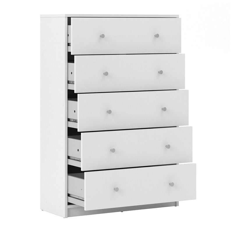 May Chest of 5 Drawers in White - White-Black-White