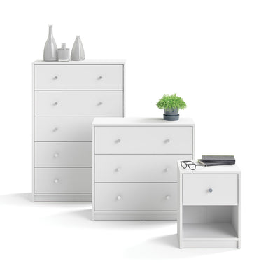 May Chest of 5 Drawers in White - White-Black-White