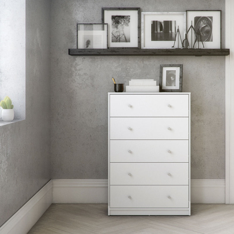 May Chest of 5 Drawers in White - White-Black-White