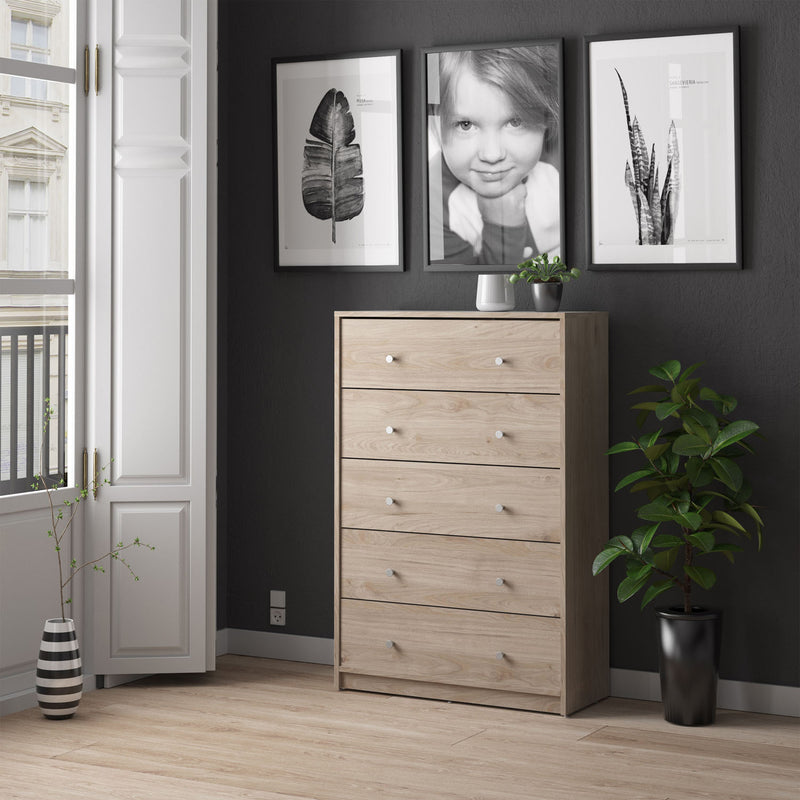 May Chest of 5 Drawers in White - White-Black-White