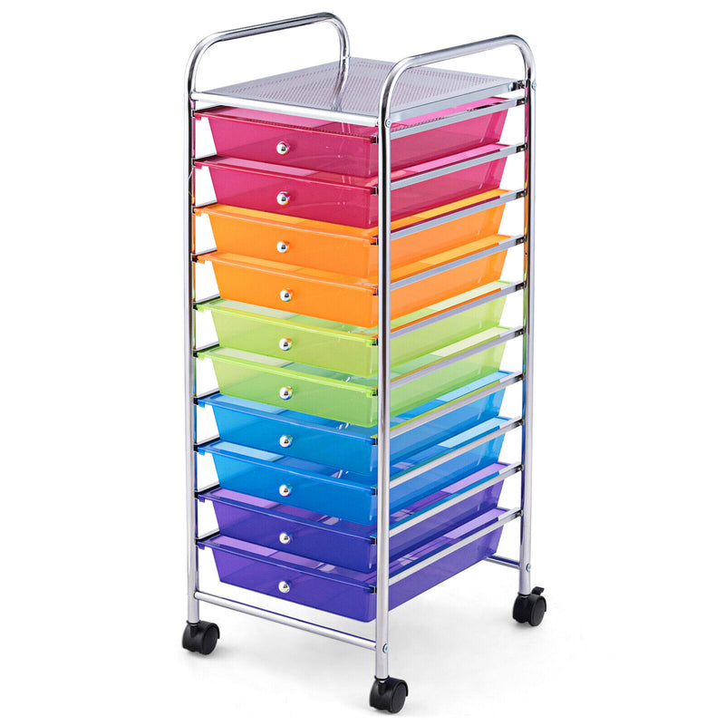 10 Drawers Mobile Storage Trolley with 4 Wheels for Beauty