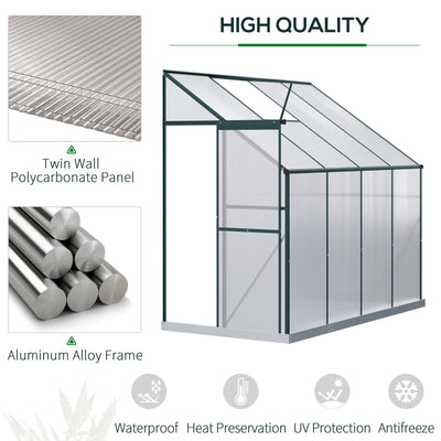 Walk-In Lean To Polycarbonate Greenhouse W/ Roof Vent