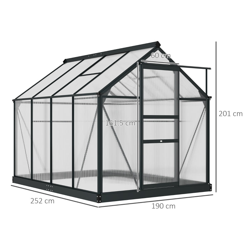 Invernadero de policarbonato transparente de gran tamaño para jardín, con entrada para plantas, base galvanizada, marco de aluminio y puerta corrediza (6 x 8 pies) 