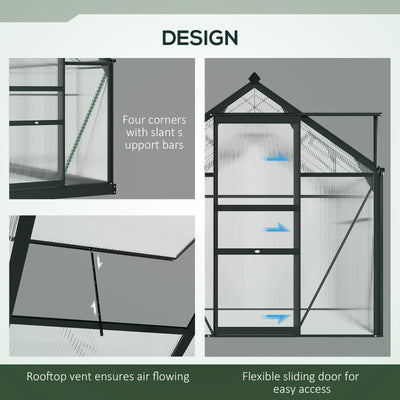 Greenhouse Large Walk-In Garden with Aluminium Frame With Slide Door, 6 X 10ft