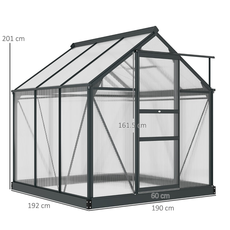 Clear Polycarbonate Greenhouse Large Walk-In Garden Plants Grow Galvanized Base Aluminium Frame With Slide Door, 6 X 6ft