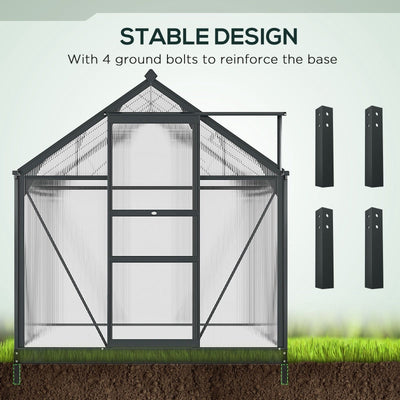 Clear Polycarbonate Greenhouse Large Walk-In Garden Plants Grow Galvanized Base Aluminium Frame With Slide Door, 6 X 6ft