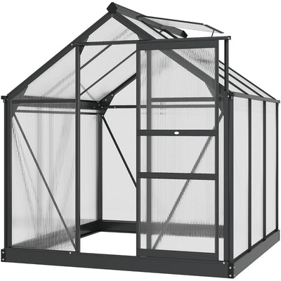 Clear Polycarbonate Greenhouse Large Walk-In Garden Plants Grow Galvanized Base Aluminium Frame With Slide Door, 6 X 6ft