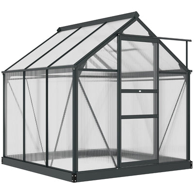 Clear Polycarbonate Greenhouse Large Walk-In Garden Plants Grow Galvanized Base Aluminium Frame With Slide Door, 6 X 6ft