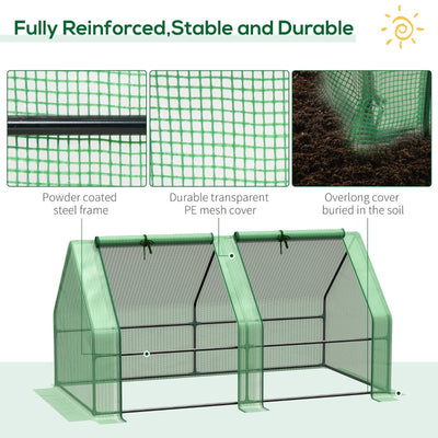 Mini Small Greenhouse With Steel Frame And PE Cover Zippered Window Poly Tunnel Steeple For Plants Vegetables, 180 X 90 X 90 Cm