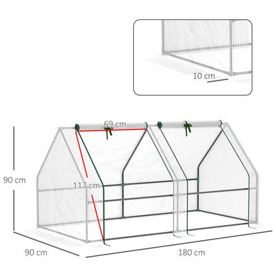 Mini invernadero pequeño con estructura de acero y cubierta de polietileno, ventana con cremallera, invernadero de invernadero tipo túnel para plantas y verduras (180 x 90 x 90 cm), color blanco 