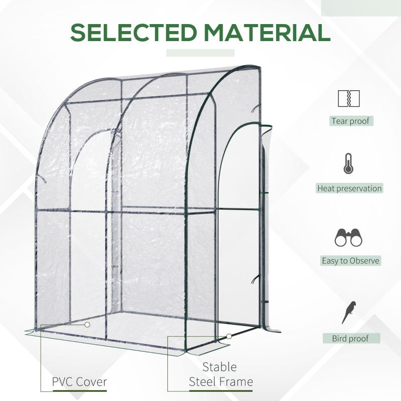 Outdoor Walk-In Lean To Wall Tunnel Greenhouse W/ Zippered Roll Up PVC Cover, Clear, 143cm X 118cm 212cm