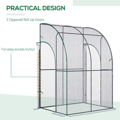 Outdoor Walk-In Lean To Wall Tunnel Greenhouse W/ Zippered Roll Up PVC Cover, Clear, 143cm X 118cm 212cm