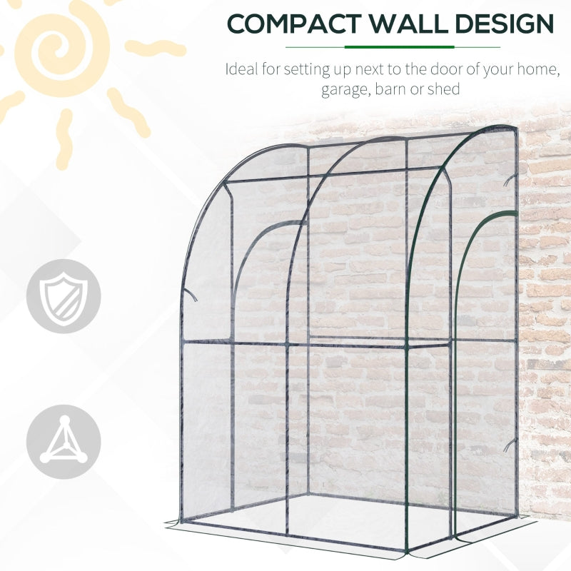 Outdoor Walk-In Lean To Wall Tunnel Greenhouse W/ Zippered Roll Up PVC Cover, Clear, 143cm X 118cm 212cm