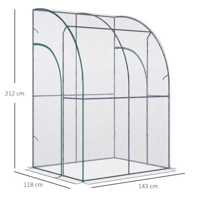 Outdoor Walk-In Lean To Wall Tunnel Greenhouse W/ Zippered Roll Up PVC Cover, Clear, 143cm X 118cm 212cm