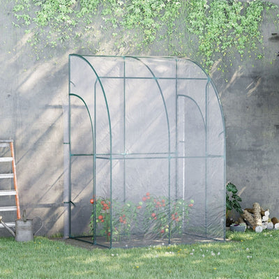 Outdoor Walk-In Lean To Wall Tunnel Greenhouse W/ Zippered Roll Up PVC Cover, Clear, 143cm X 118cm 212cm