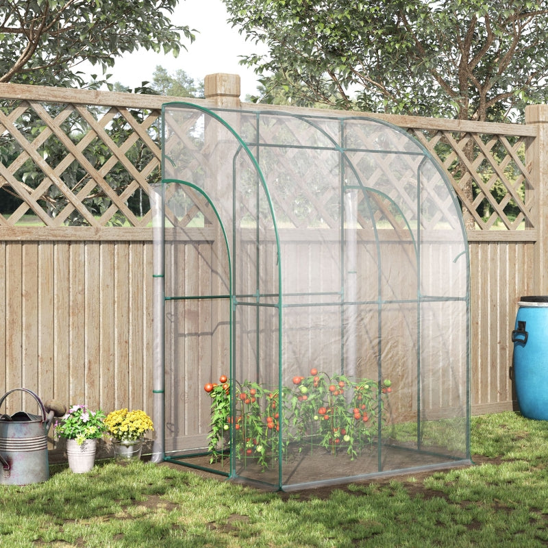 Outdoor Walk-In Lean To Wall Tunnel Greenhouse W/ Zippered Roll Up PVC Cover, Clear, 143cm X 118cm 212cm