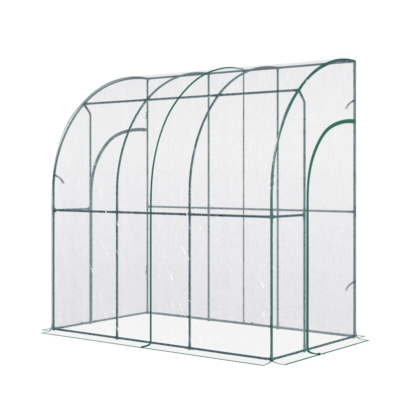 Outdoor Walk-In Lean To Wall Tunnel Greenhouse With Zippered Roll Up PVC Cover Sloping Top, Clear, 214cm X 118cm 212cm