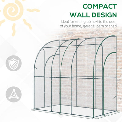 Outdoor Walk-In Lean To Wall Tunnel Greenhouse With Zippered Roll Up PVC Cover Sloping Top, Clear, 214cm X 118cm 212cm