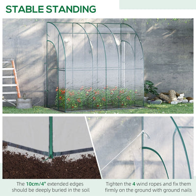 Outdoor Walk-In Lean To Wall Tunnel Greenhouse With Zippered Roll Up PVC Cover Sloping Top, Clear, 214cm X 118cm 212cm