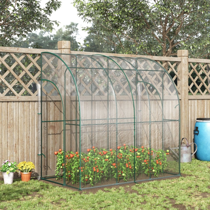 Outdoor Walk-In Lean To Wall Tunnel Greenhouse With Zippered Roll Up PVC Cover Sloping Top, Clear, 214cm X 118cm 212cm