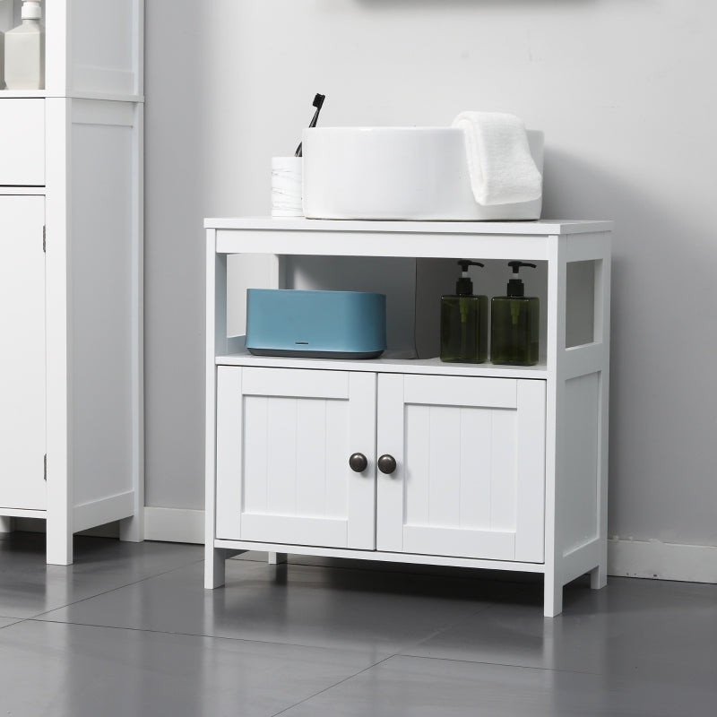 Kleankin Pedestal Under Sink Cabinet With Double Doors, Modern Bathroom Vanity Storage Unit Shelves, White