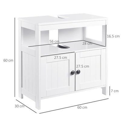 Kleankin Pedestal Under Sink Cabinet With Double Doors, Modern Bathroom Vanity Storage Unit Shelves, White