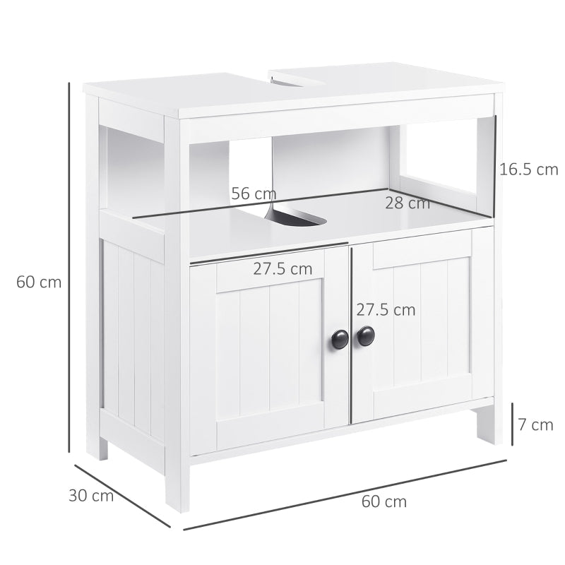 Kleankin Pedestal Under Sink Cabinet With Double Doors, Modern Bathroom Vanity Storage Unit Shelves, White